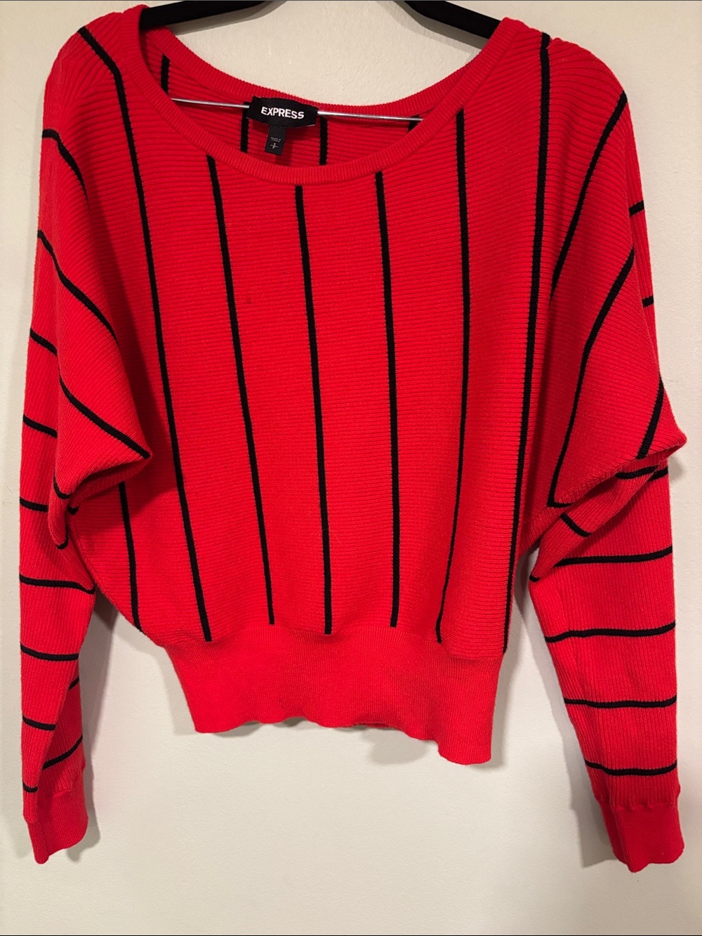 Express Women's Red Black-Striped Sweater